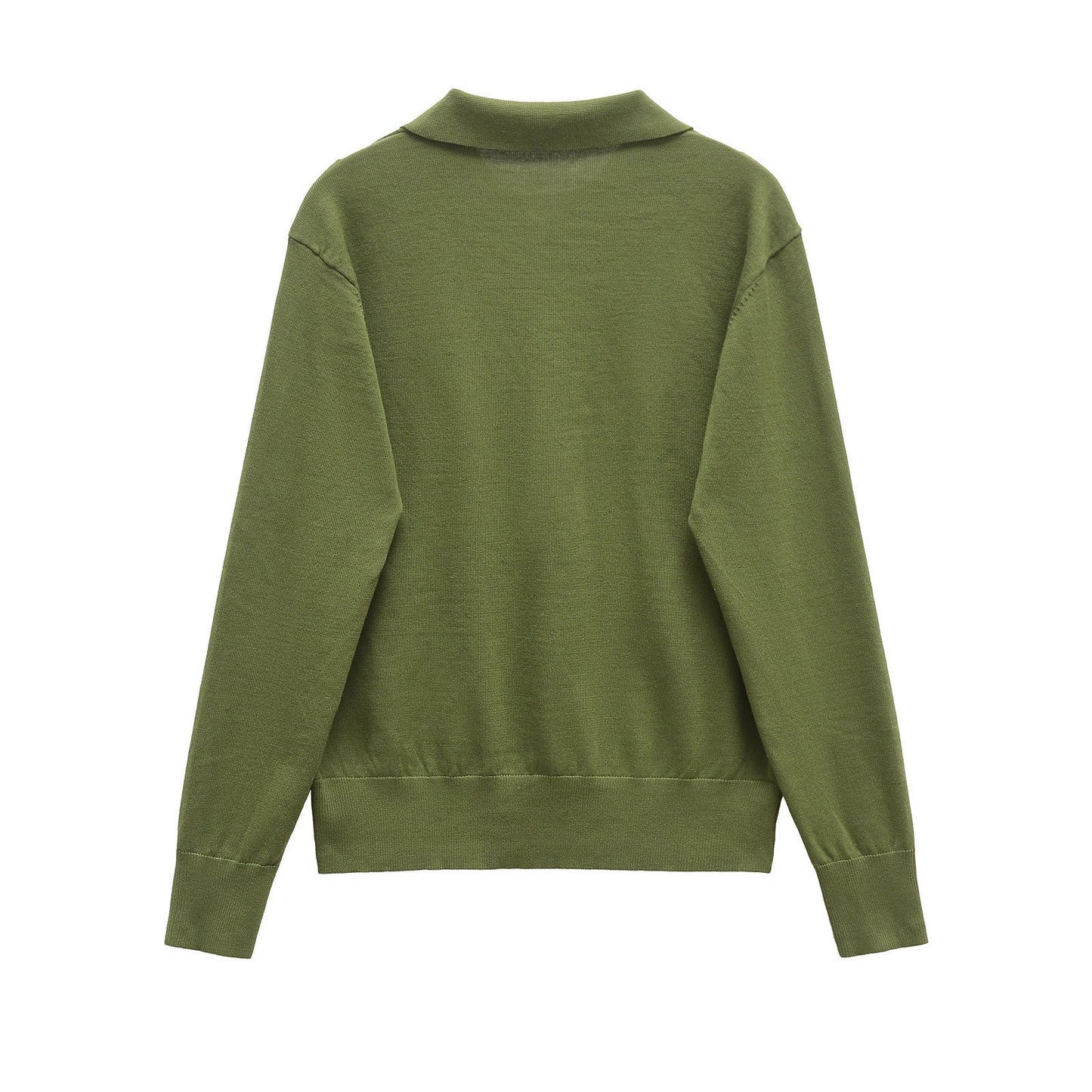 Effortless Collared Knit Polo Sweater - Olive Green