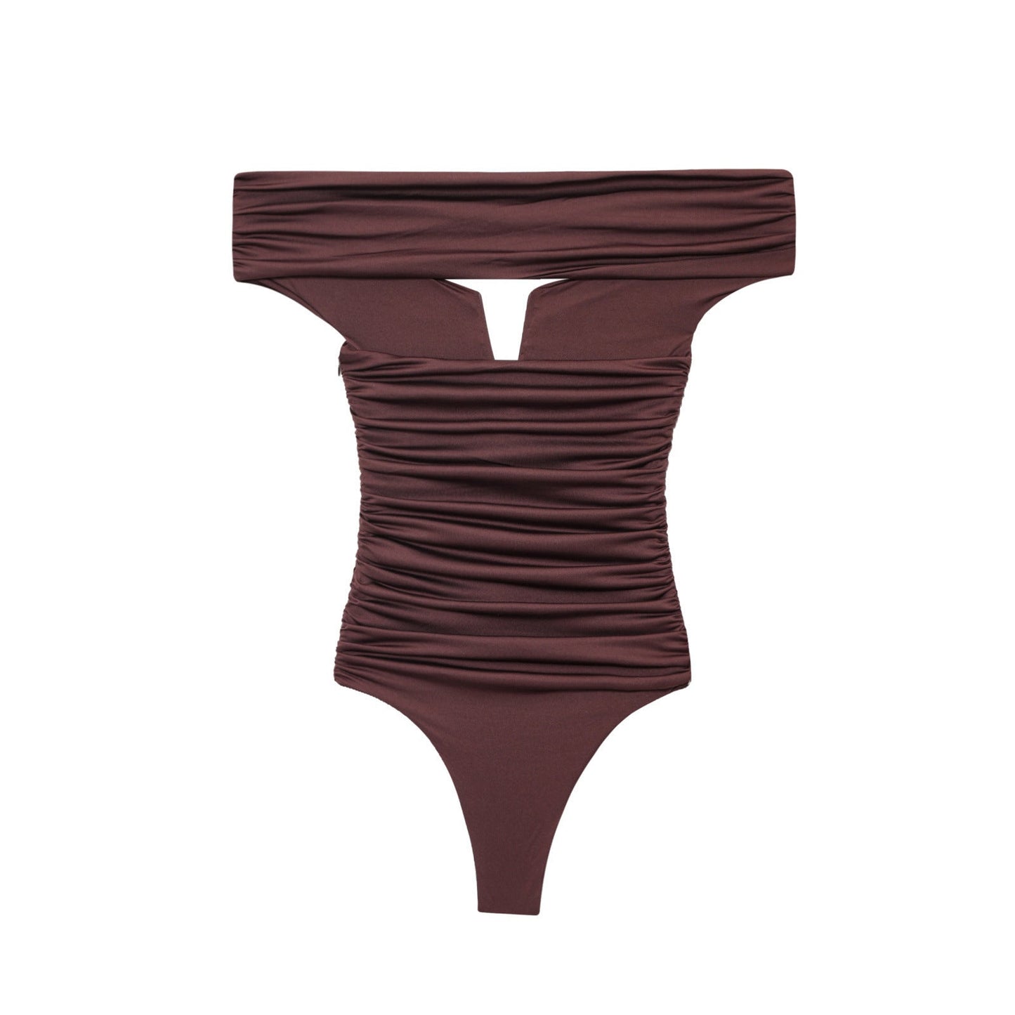 Essential Off-Shoulder Cutout Bodysuit - Brown
