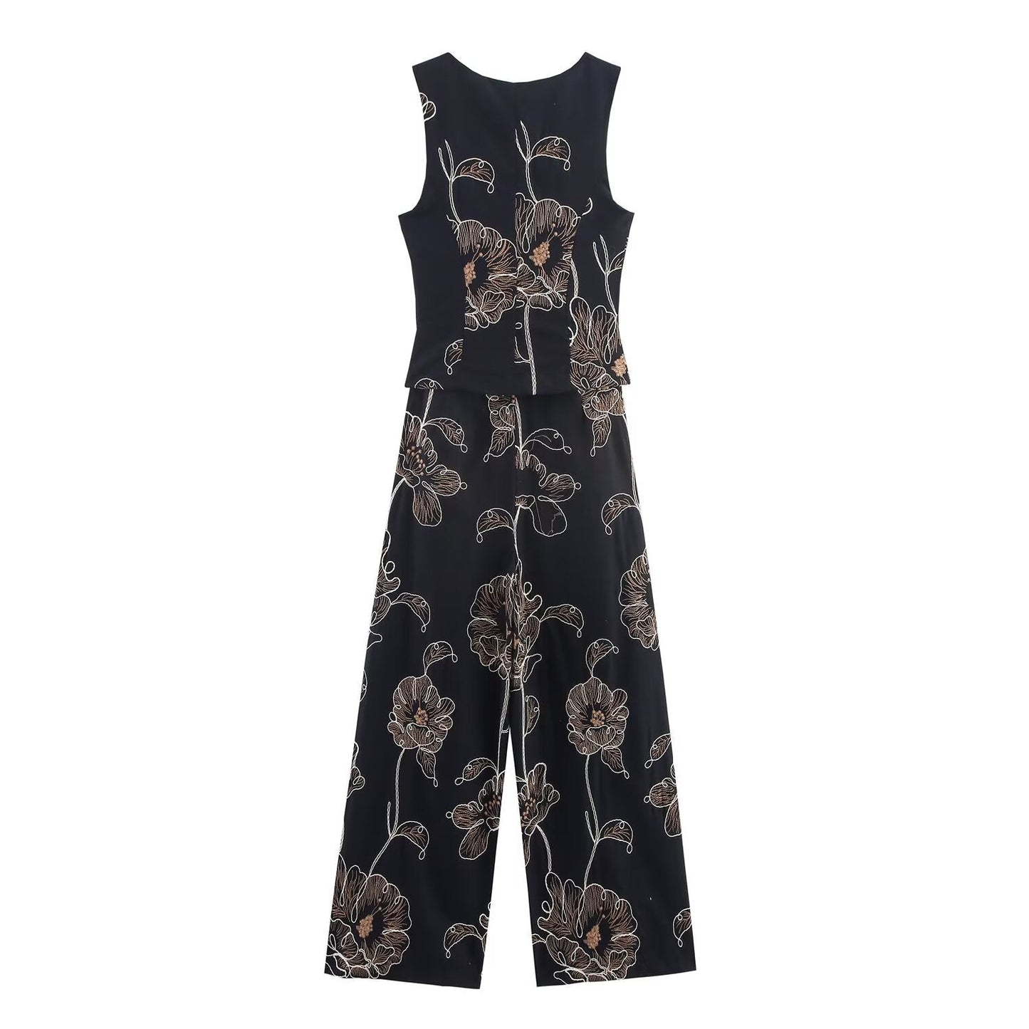 Luxe Floral-Linework Jumpsuit - Black