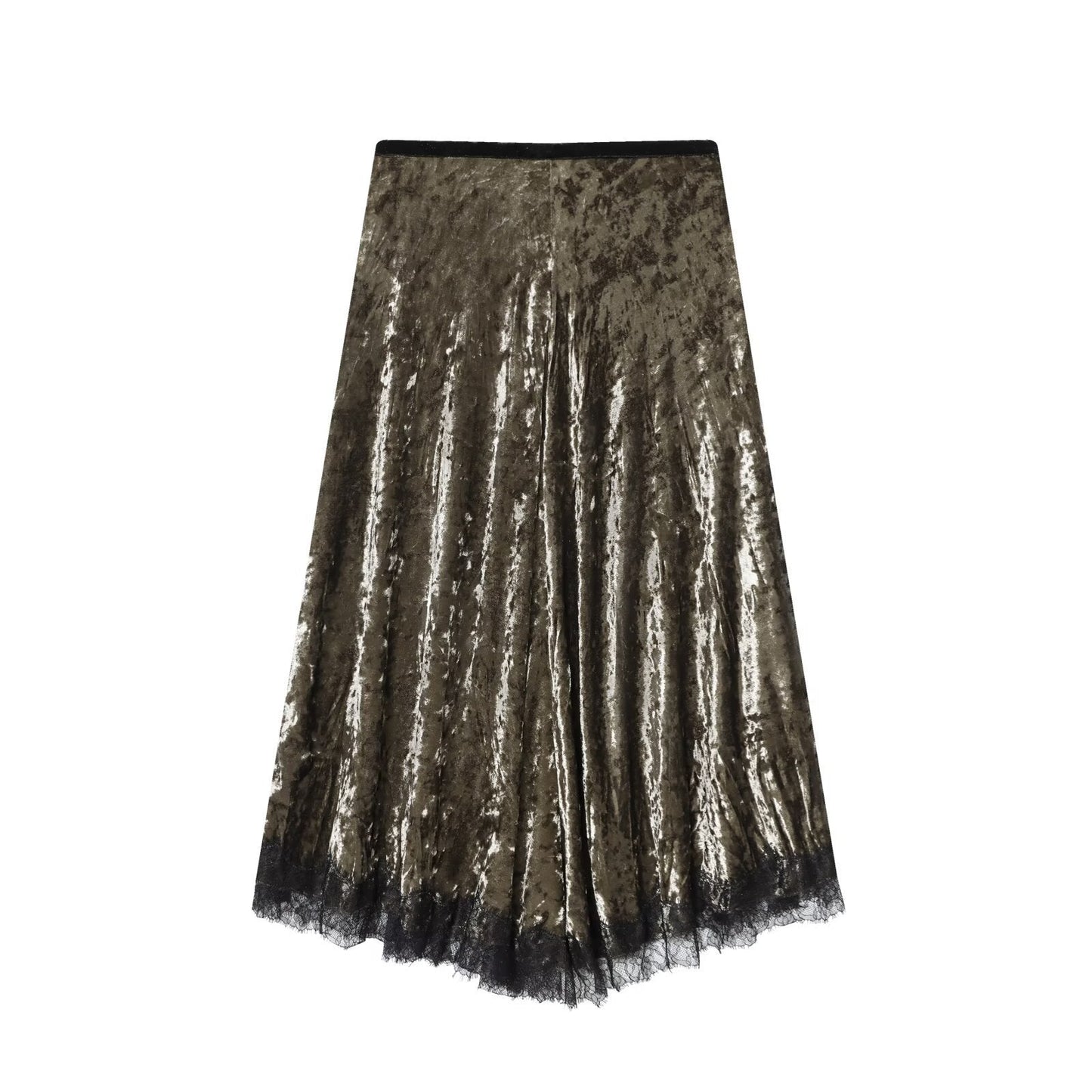 Luxe Velvet Lace Midi Skirt - Green