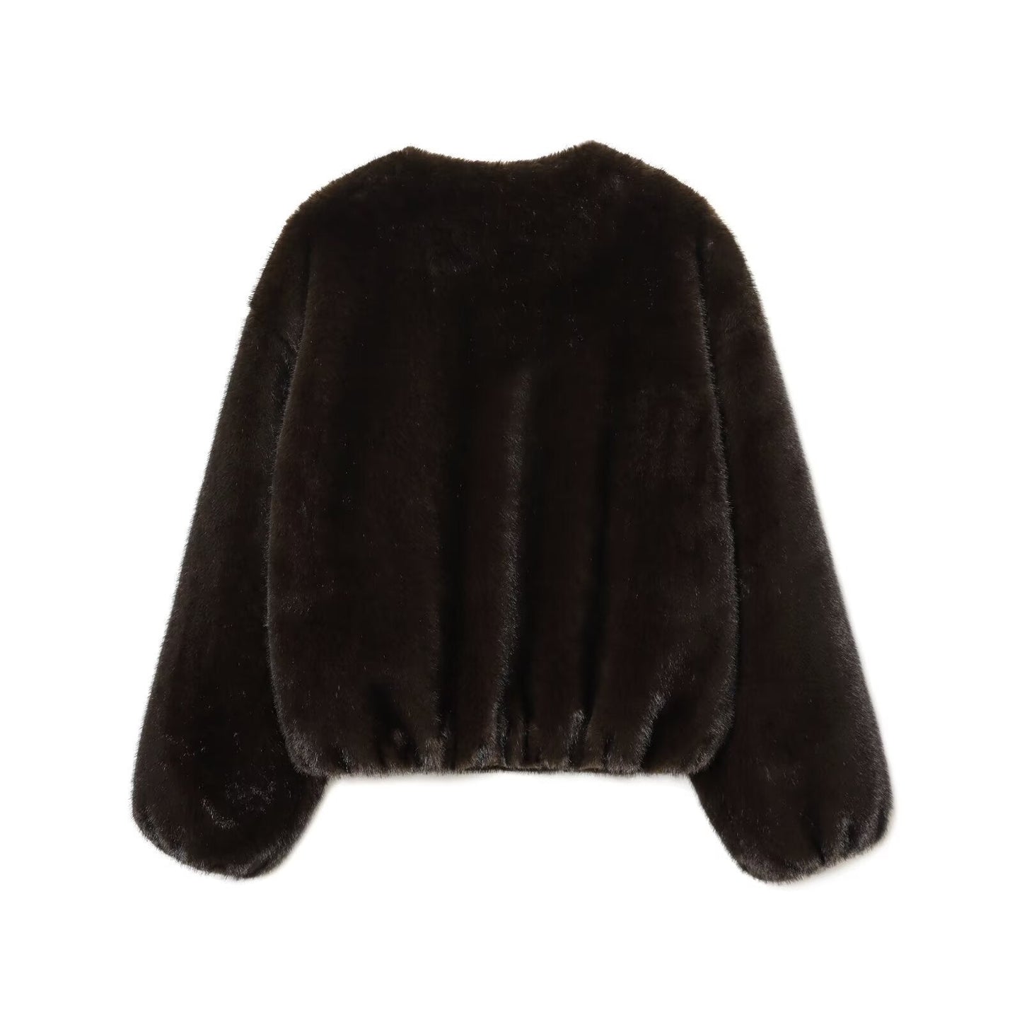 Essential Round-Neck Faux-Fur Jacket - Brown
