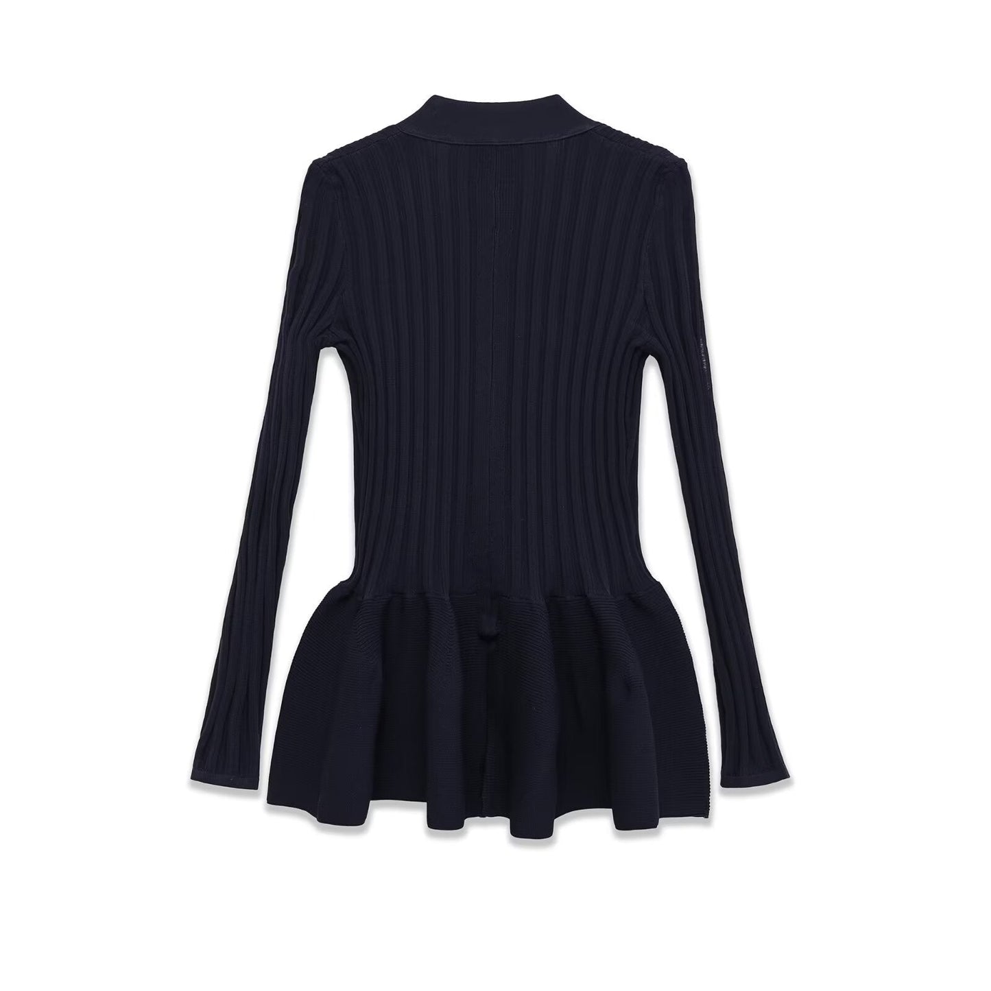 Studio Ribbed Peplum Cardigan - Navy