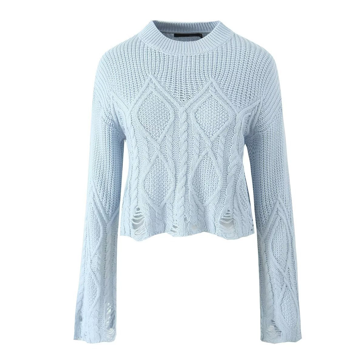 Edge Distressed Cable-Knit Sweater