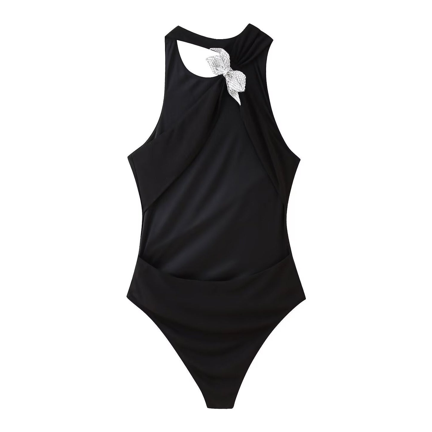 Essential Asymmetric Shoulder-Cutout Bodysuit - Black