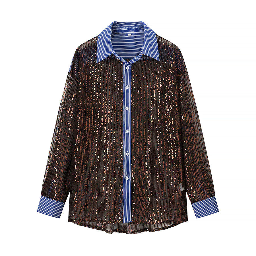Edge Sequin-Stripe Blouse