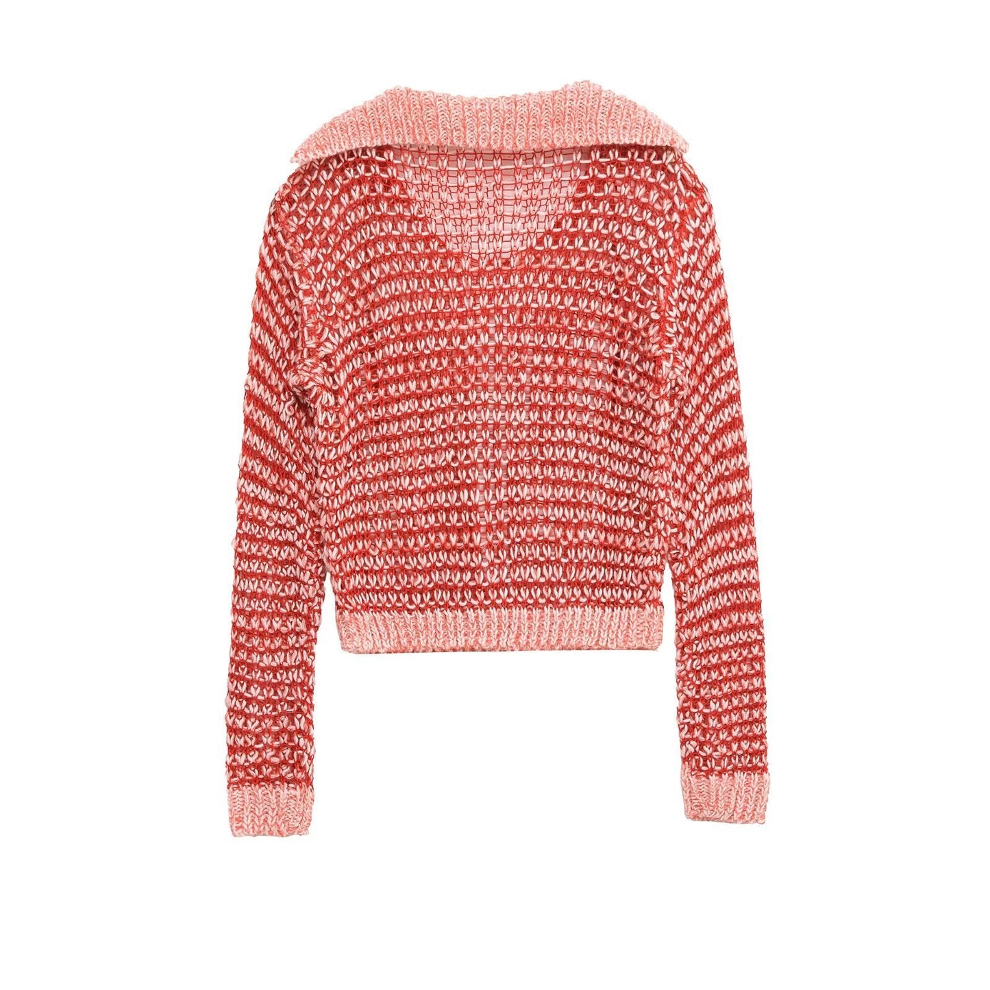 Relaxed Open Knit Striped Hooded Sweater - Red