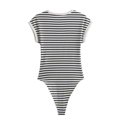 Essential Cap-Sleeve Stripe Bodysuit - White