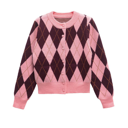 Vintage Argyle Cardigan - Pink