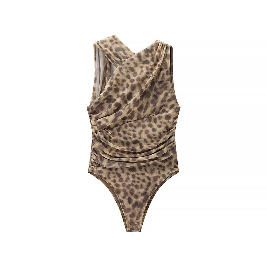 Edge Wrap-Asymmetry Bodysuit - Brown