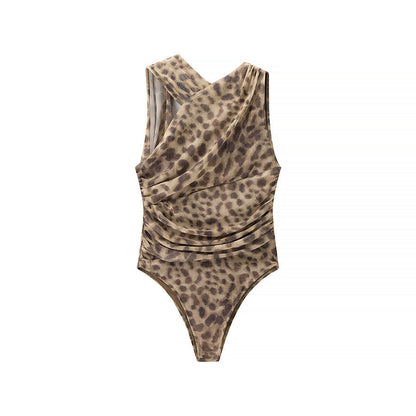 Edge Wrap-Asymmetry Bodysuit - Brown