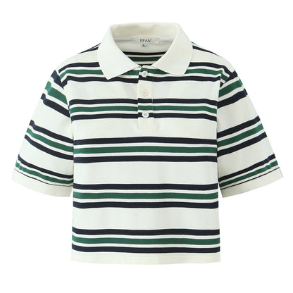 Stylish Striped Cropped Polo Shirt