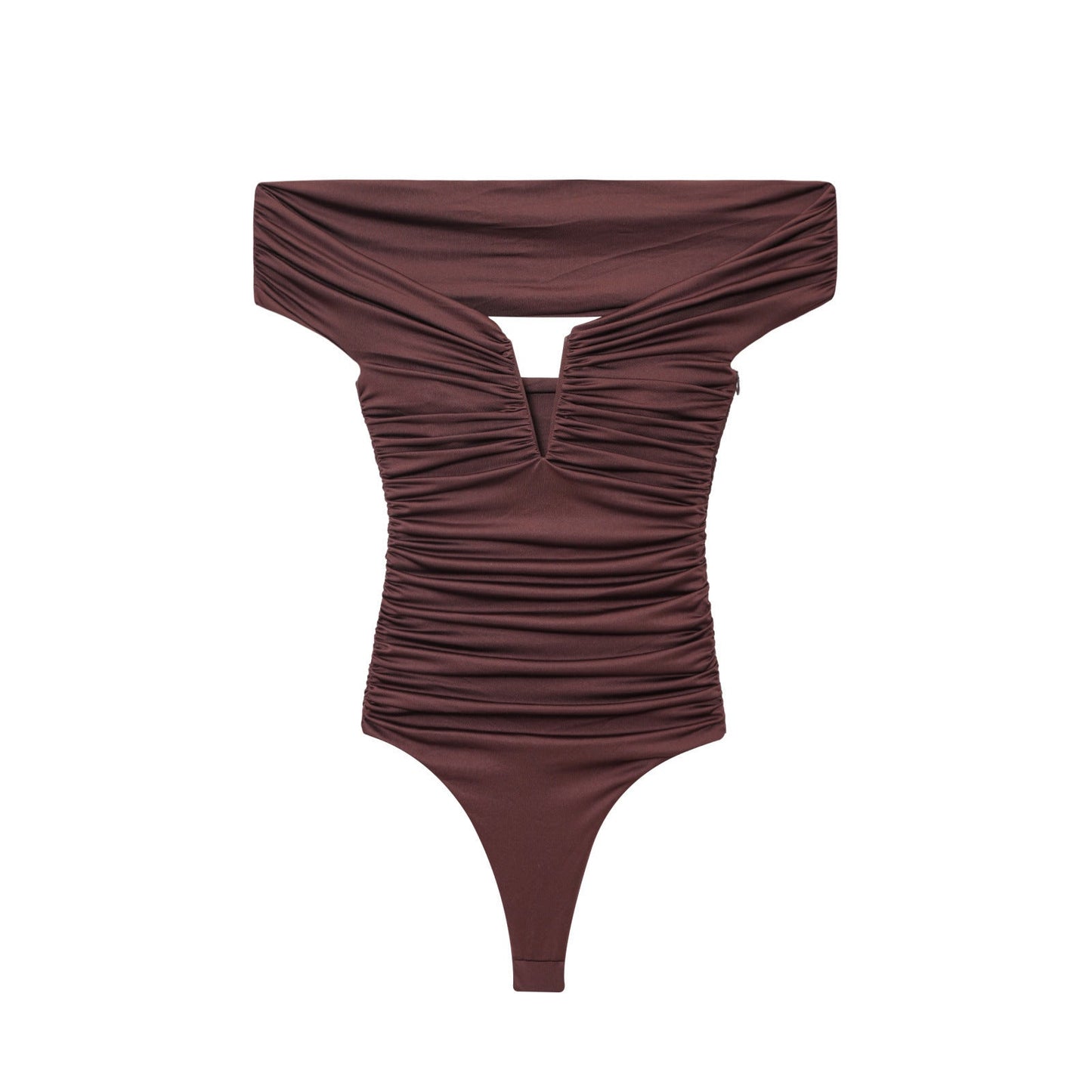 Essential Off-Shoulder Cutout Bodysuit - Brown