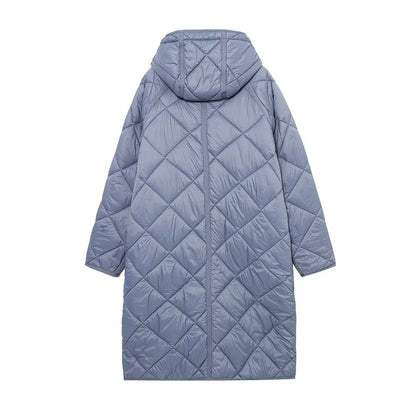 Essential Long Quilted Hooded Coat – Blue