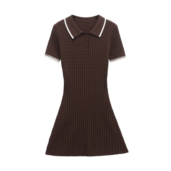 Luxe Cable-Rib Polo Dress - Brown