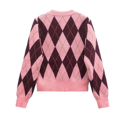 Vintage Argyle Cardigan - Pink