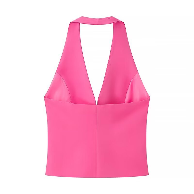 Elegant Fitted Halter Neck Top - Pink