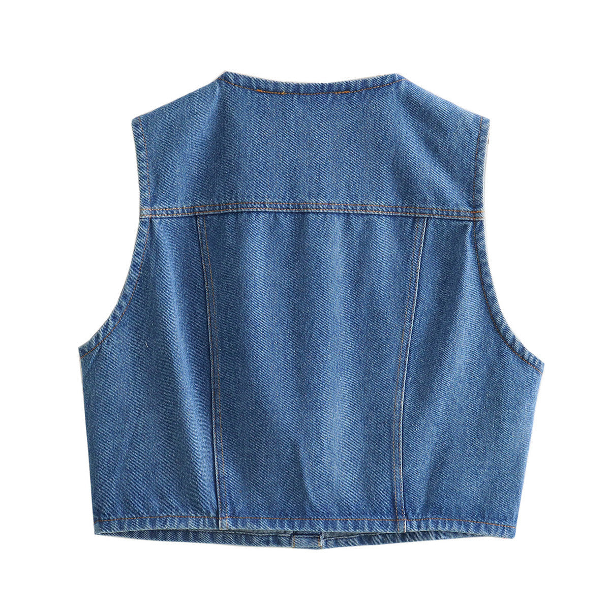 Urban Relaxed Denim Button Vest - Blue