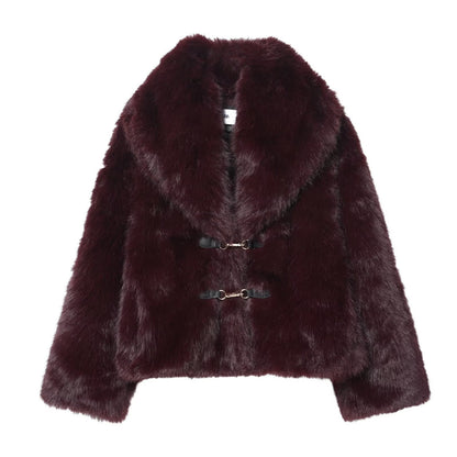 Studio Hook-Closure Faux-Fur Coat - Red