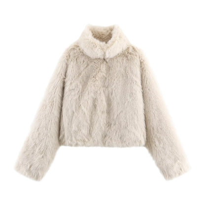 Luxe Plush-Collar Faux-Fur Coat