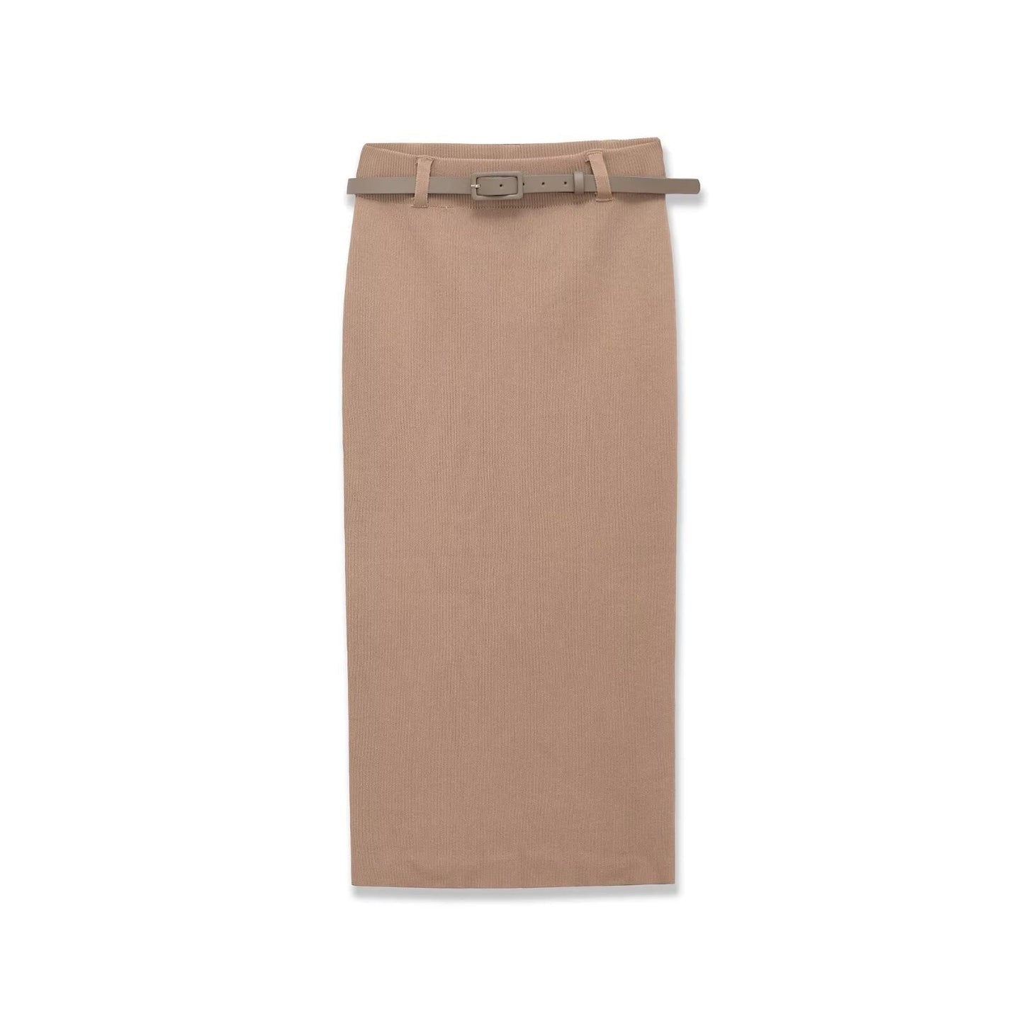 Essential Belted Knit Midi Skirt - Brown