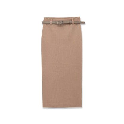 Essential Belted Knit Midi Skirt - Brown