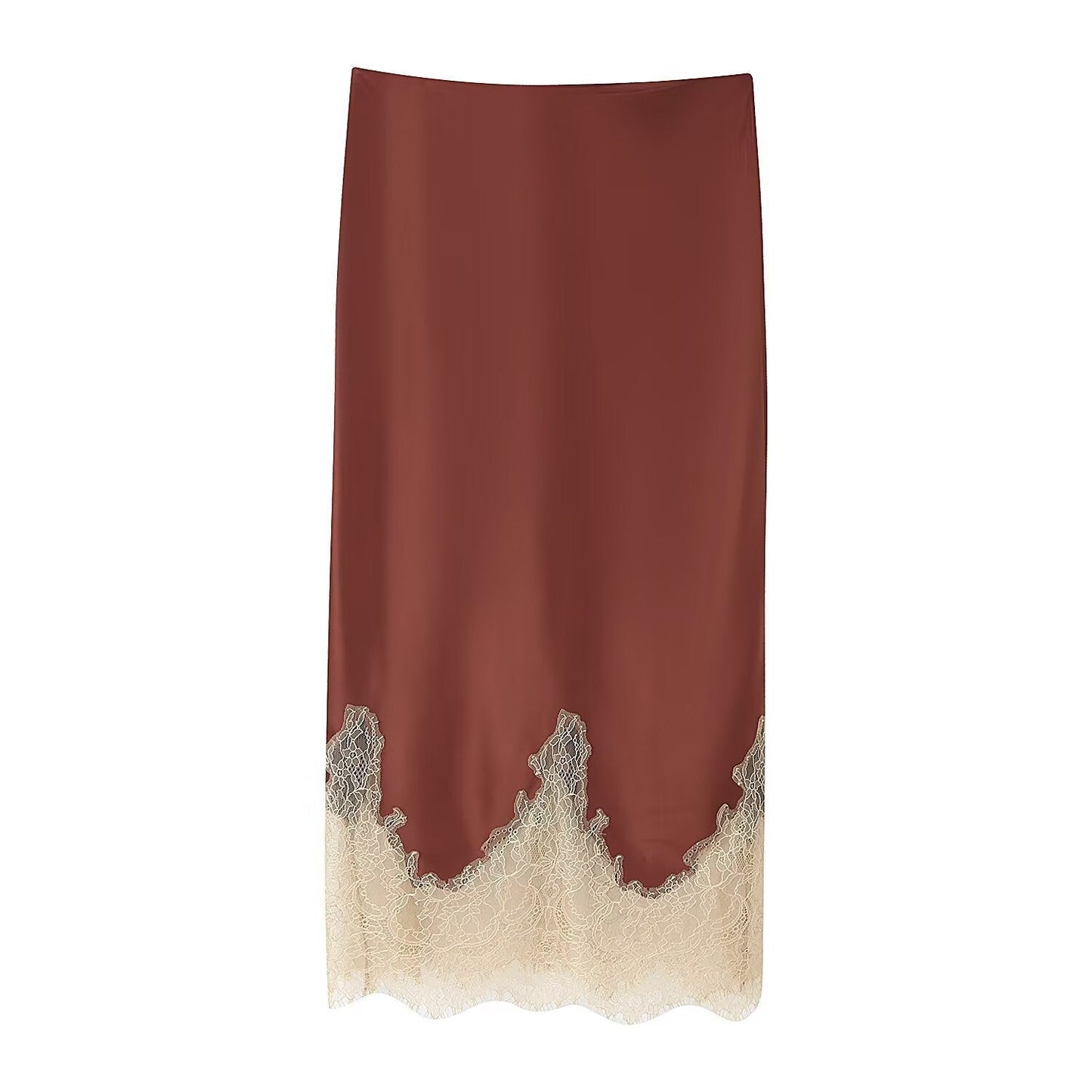 Luxe Lace Trim Midi Skirt - Brown