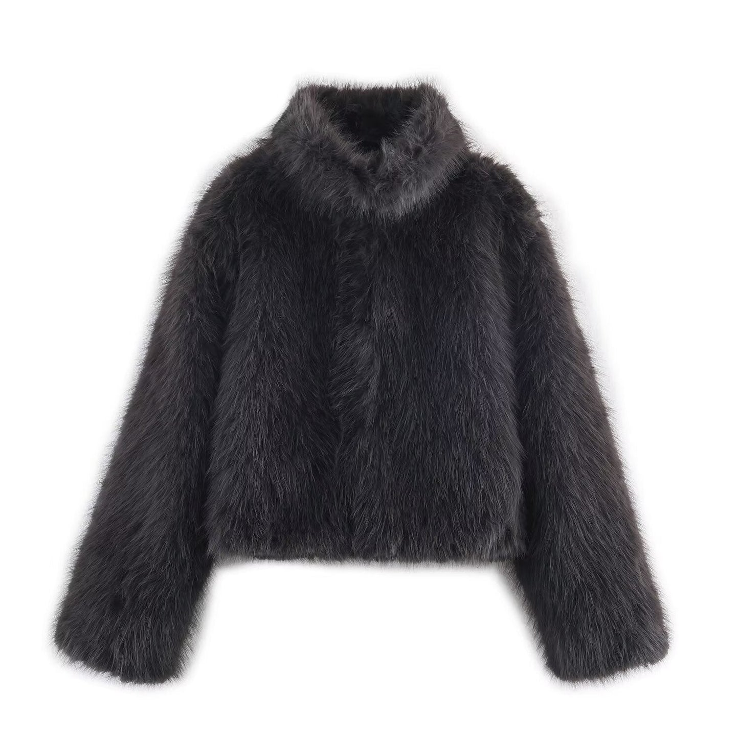 Luxe Plush-Collar Faux-Fur Coat