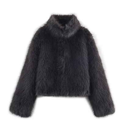 Luxe Plush-Collar Faux-Fur Coat