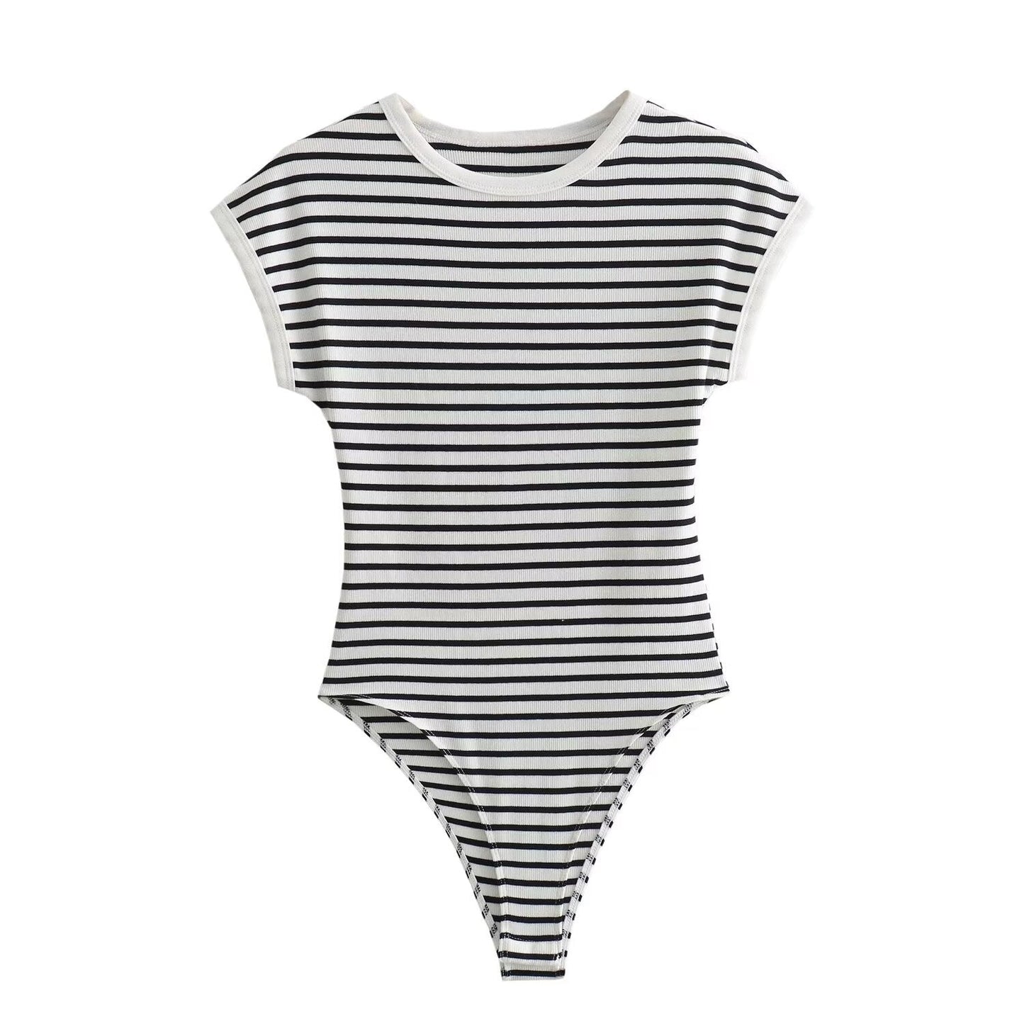Essential Cap-Sleeve Stripe Bodysuit - White