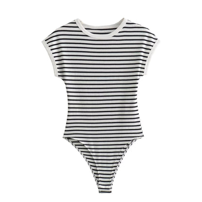 Essential Cap-Sleeve Stripe Bodysuit - White