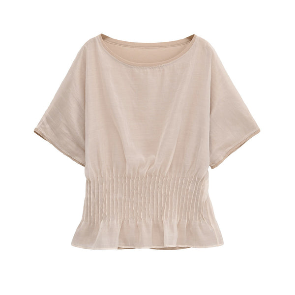 Essential Smocked-Waist Sheer Top - Beige