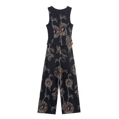 Luxe Floral-Linework Jumpsuit - Black