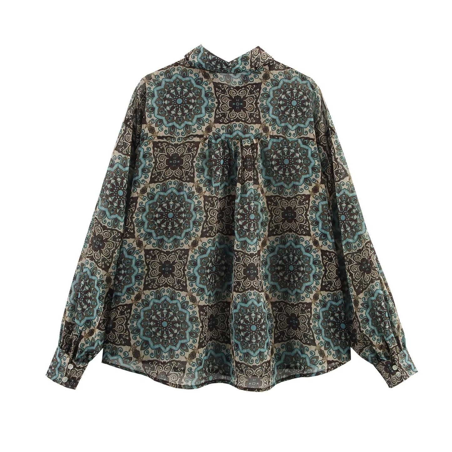Vintage Ornate-Tile Blouse - Green