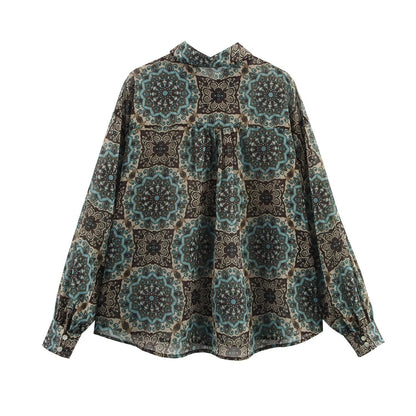 Vintage Ornate-Tile Blouse - Green