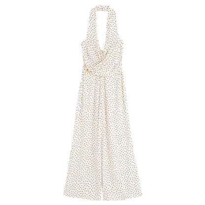 Luxe Polka-Drape Jumpsuit - White