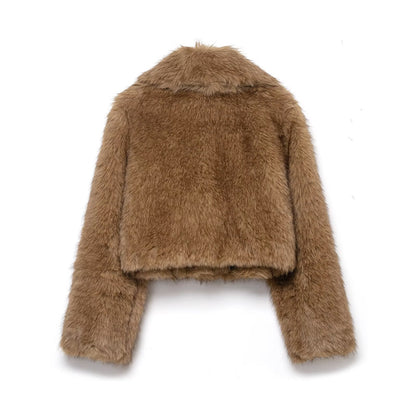 Studio Boxy-Cut Faux-Fur Coat - Brown