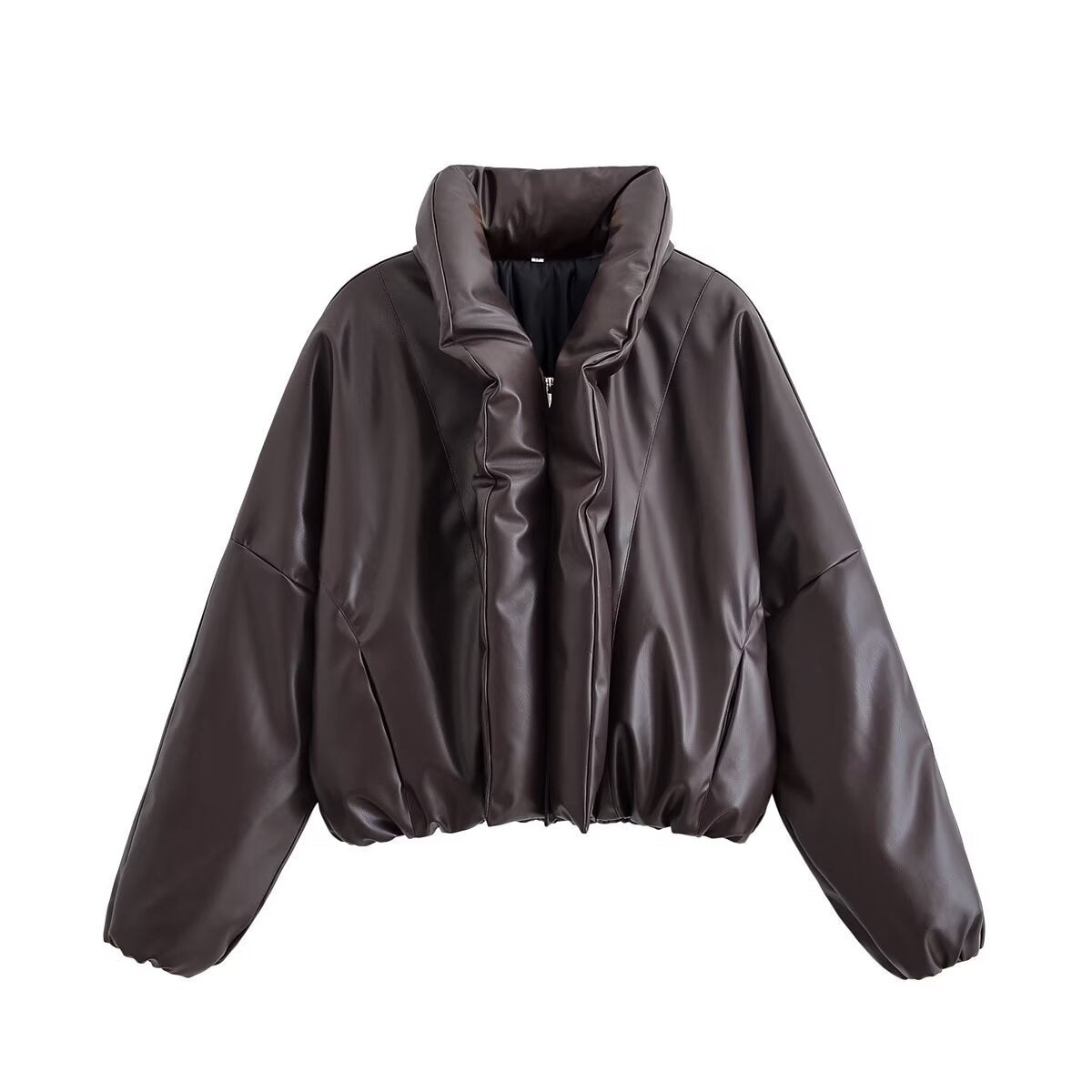Edge Faux-Leather Puffer Jacket - Brown