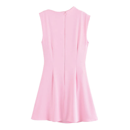 Luxe Asymmetric-Drape Sleeveless Dress - Pink