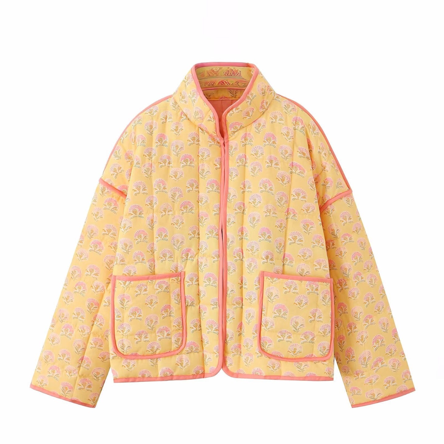 Studio Floral Print Quilted Jacket – Yellow