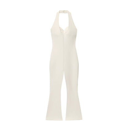 Luxe Flared-Leg Halter Jumpsuit - White