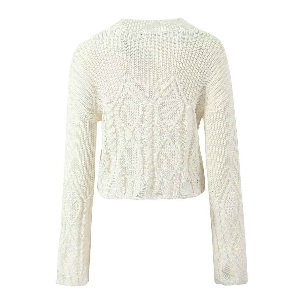 Edge Distressed Cable-Knit Sweater
