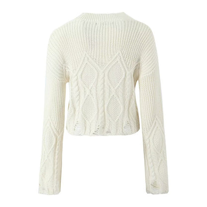 Edge Distressed Cable-Knit Sweater