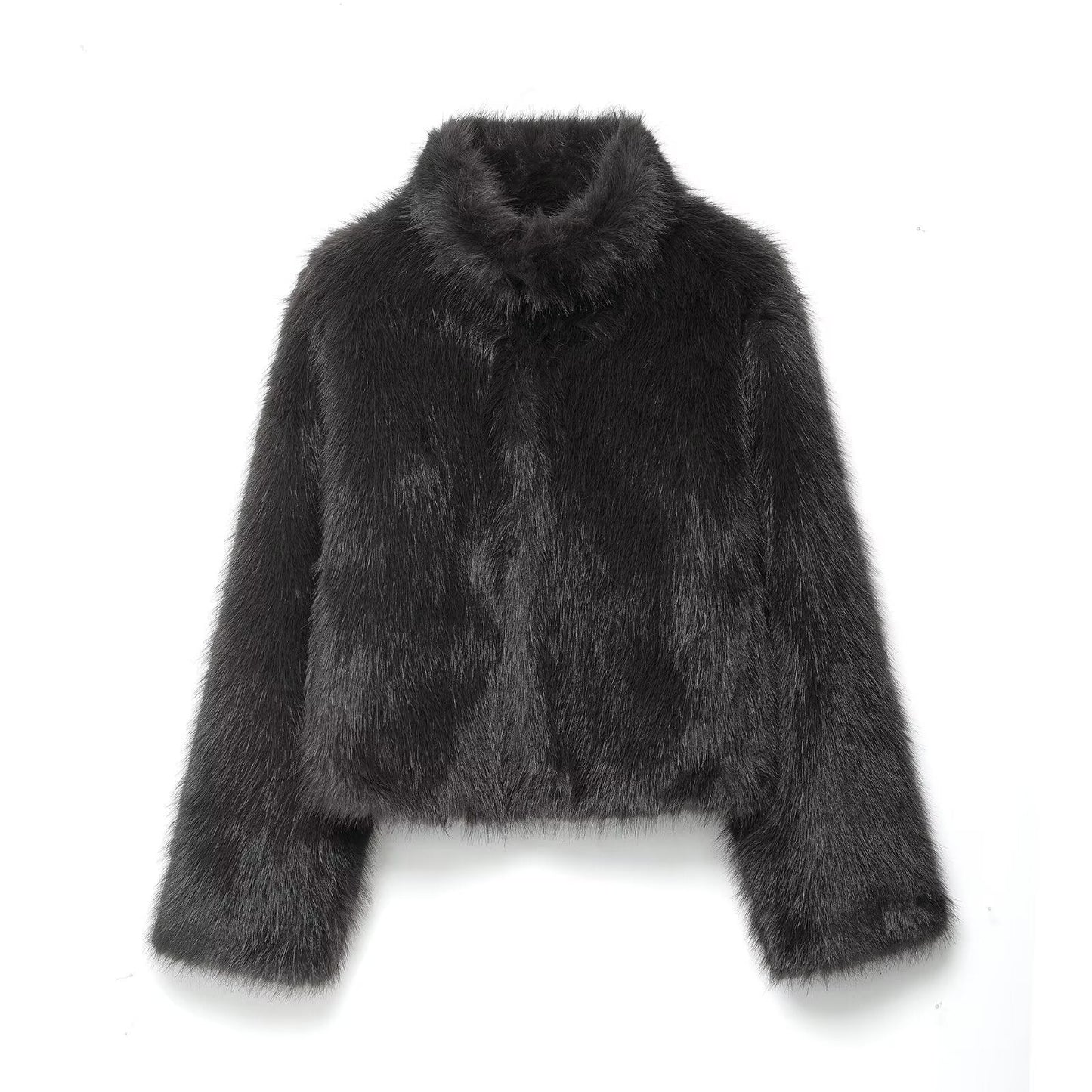 Luxe Soft-Shoulder Faux-Fur Coat - Black
