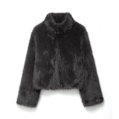 Luxe Soft-Shoulder Faux-Fur Coat - Black