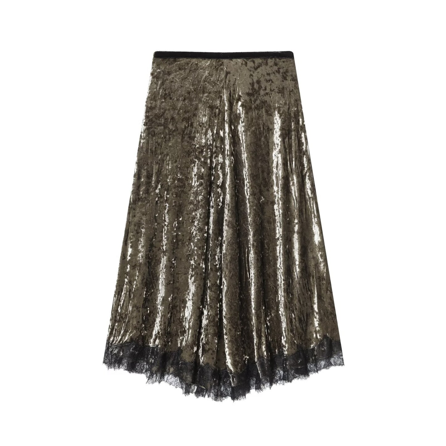 Luxe Velvet Lace Midi Skirt - Green