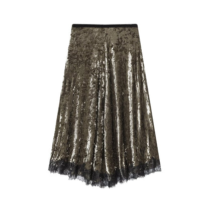 Luxe Velvet Lace Midi Skirt - Green