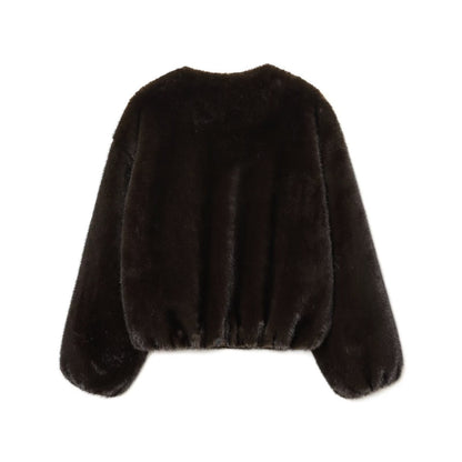 Essential Round-Neck Faux-Fur Jacket - Brown