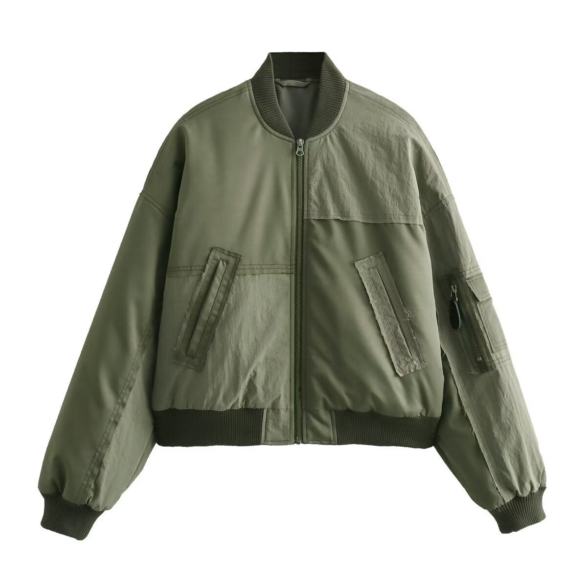 Casual Oversized Bomber Jacket - Green