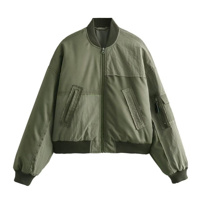Casual Oversized Bomber Jacket - Green