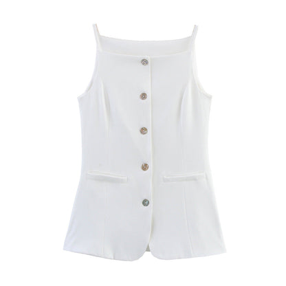 Luxe Sculpted Button Vest - White